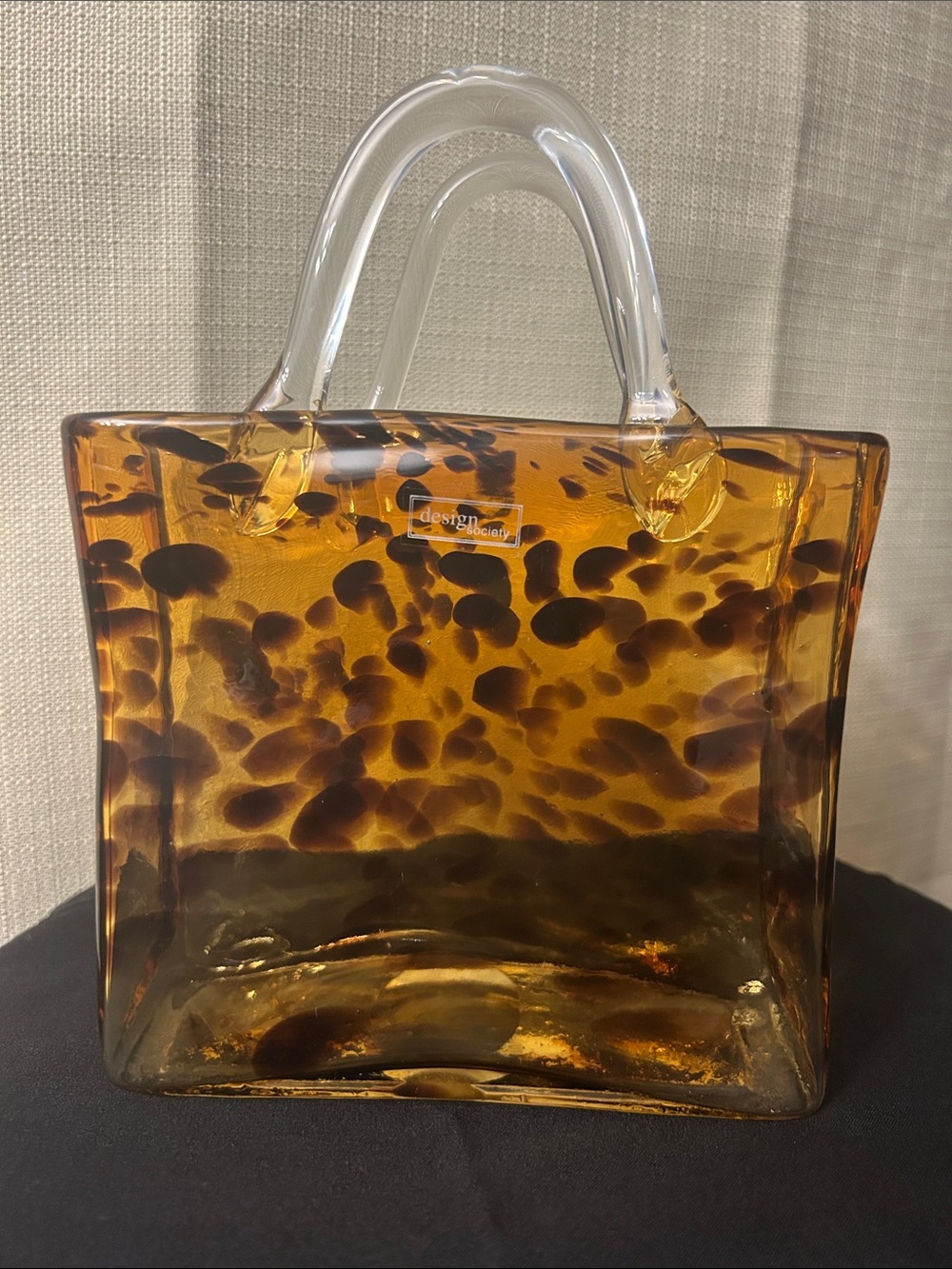 Design Society leopard Purse ,With Clear Handle Hand Blown Art Glass.